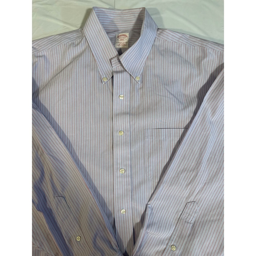 Brooks Brothers 346 Men's 17 1/2 4/5 Red Stripe Button Down Long Sleeve Shirt